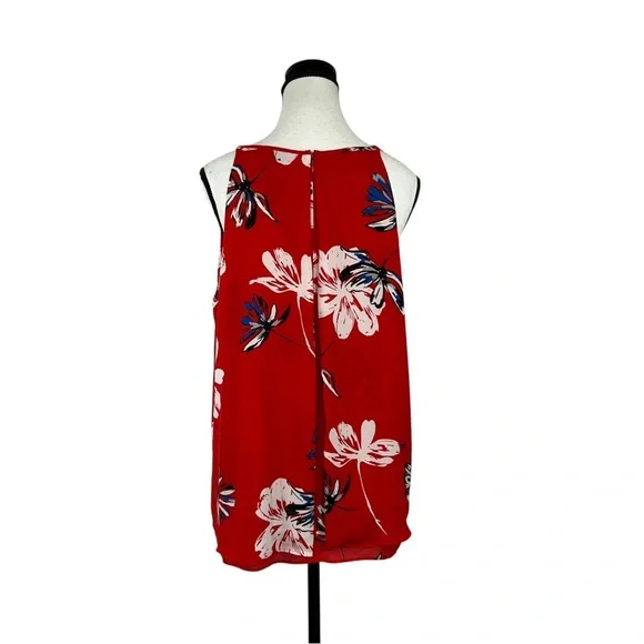 Willi Smith Red Floral Sleeveless Blouse Women’s Size Large Layered Hem Tank Top - Picture 5 of 11